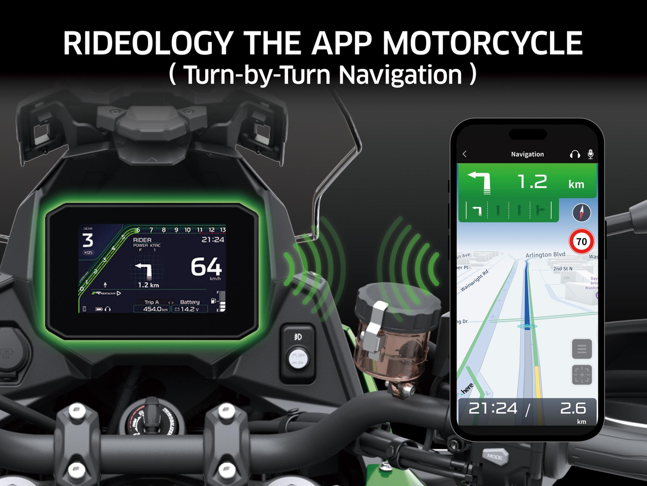 RIDEOLOGY THE APP MOTORCYCLE s hlasovým ovládáním a šipkovou navigací